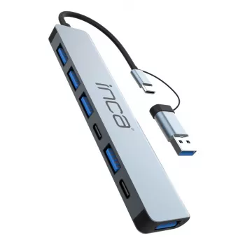 USB šakotuvas Inca IUTP-7T USB 3.2 Gen 1 Type-A Type-C 5000 Mbit/s pilkas