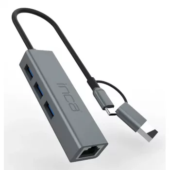 USB šakotuvas INCA IUTP-03TX Type-A Type-C 10000 Mbit/s pilka