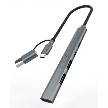 USB šakotuvas INCA IUTP-06TX Type-A Type-C 5000 Mbit/s pilkas