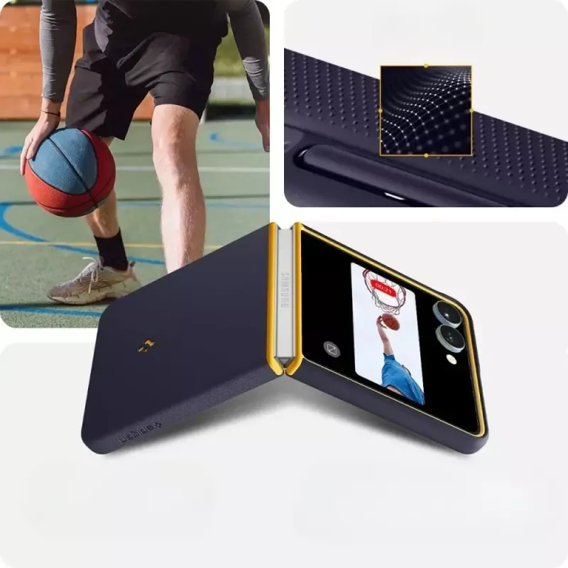 Apsauginis dėklas telefonui Spigen Nano Pop Mag, skirtas Samsung Galaxy Z Flip 7 — Mėlynos spalvos (Blueberry Navy), suderinamas su MagSafe