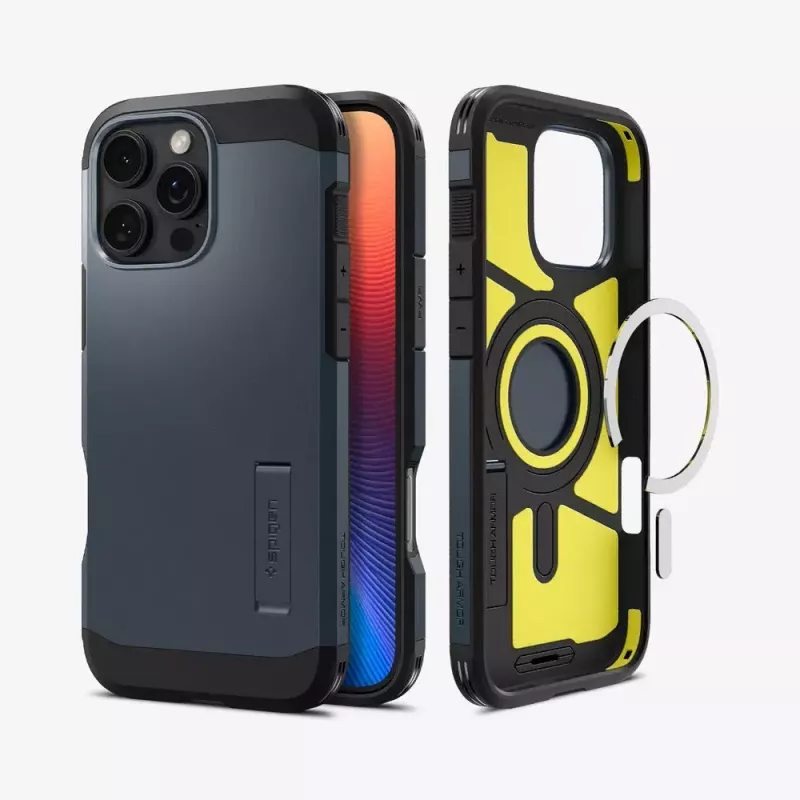 Spigen Tough Armor AI dėklas pilkas su MagFit technologija, skirtas iPhone 16 Pro Max