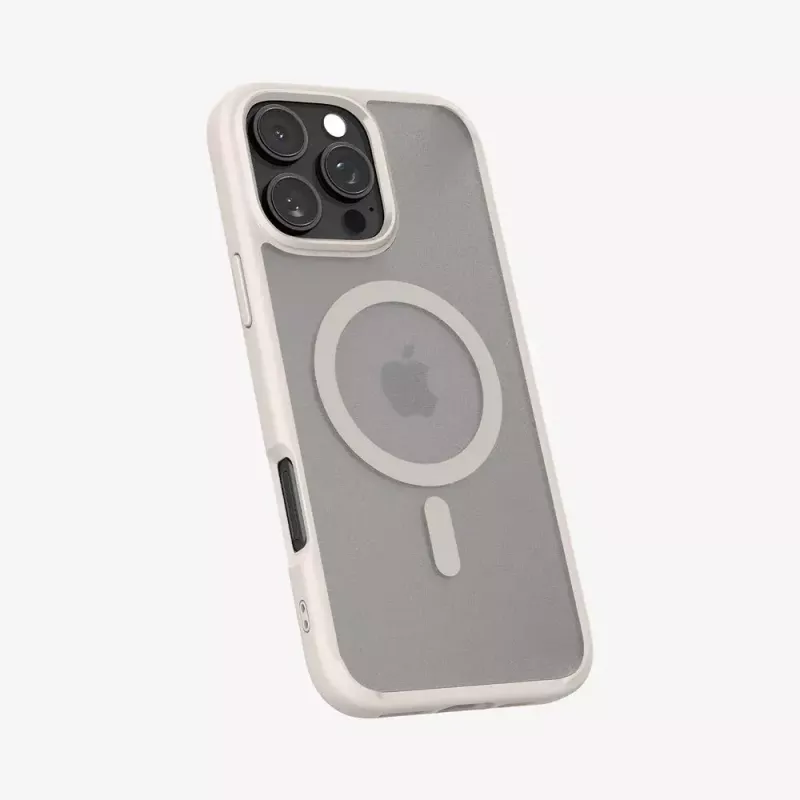 Spigen Ultra Hybrid (MagFit) apsauginis dėklas iPhone 16 Pro Max, smėlio spalvos permatomas
