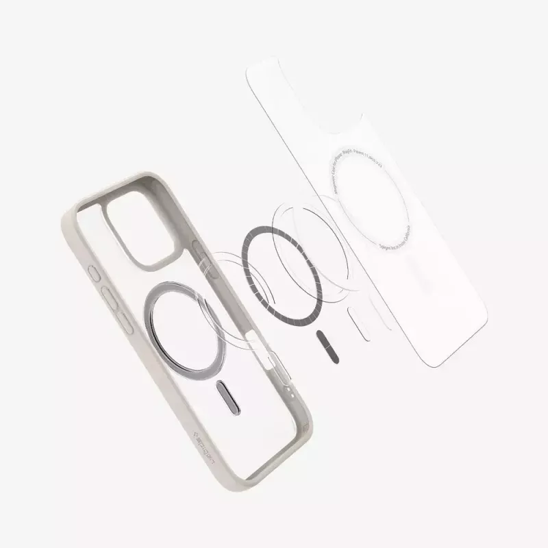 Spigen Ultra Hybrid (MagFit) apsauginis dėklas iPhone 16 Pro Max, smėlio spalvos permatomas