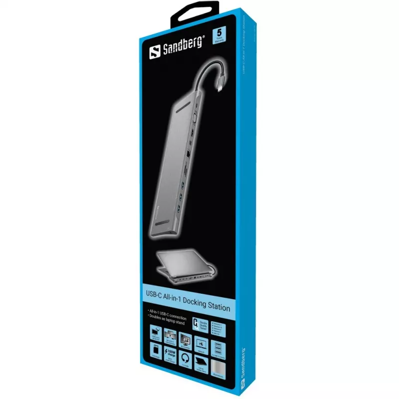 SANDBERG USB-C stotelė HDMI DP VGA SD USB USB-C