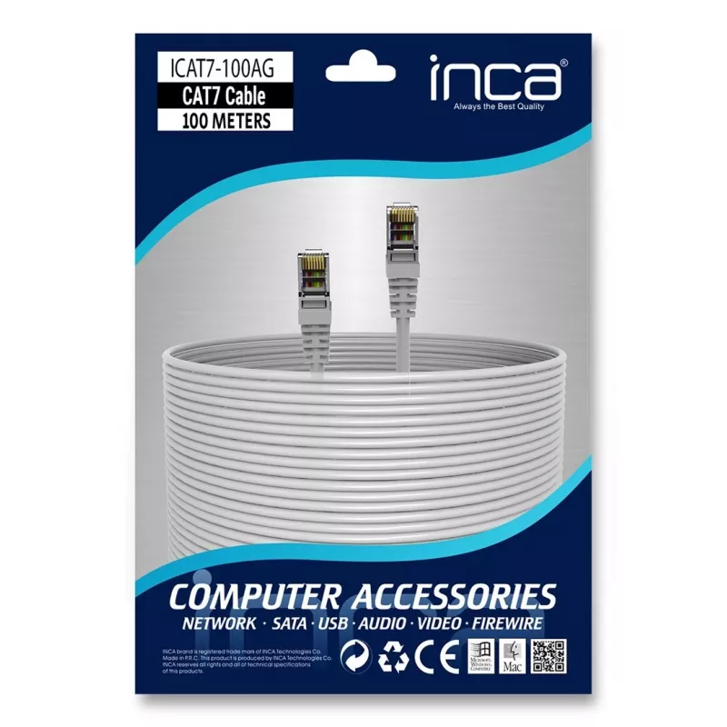 INCA Ethernet kabelis ICAT7-100AG S/FTP1 23 AWG CAT7 kabelis - Kabelis - CAT 7 kabelis/RJ45 kištukas