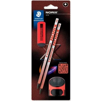 Mediniai grafitiniai pieštukai Staedtler Noris HB su trintuku — sidabrinis koralas, 2 vnt. rinkinys