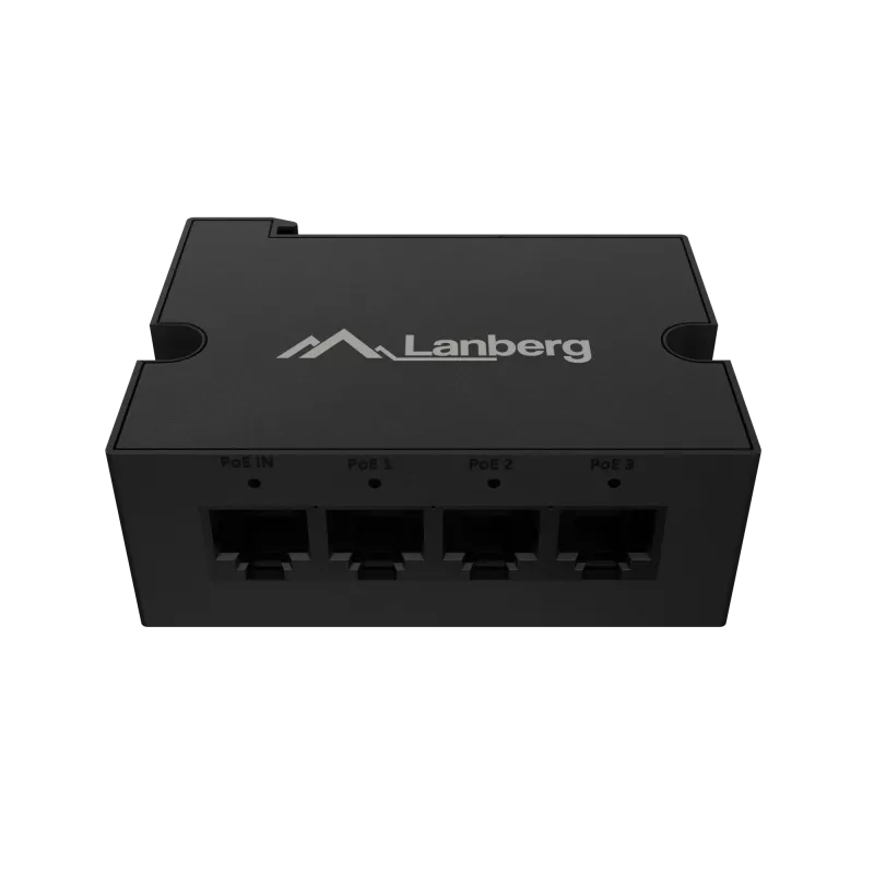 Switch Lanberg DIN-FE4-AT-30W 1xIN 3xOUT 100 MB/s POE stiprintuvas Fast Ethernet DIN bėgelis AT 30W