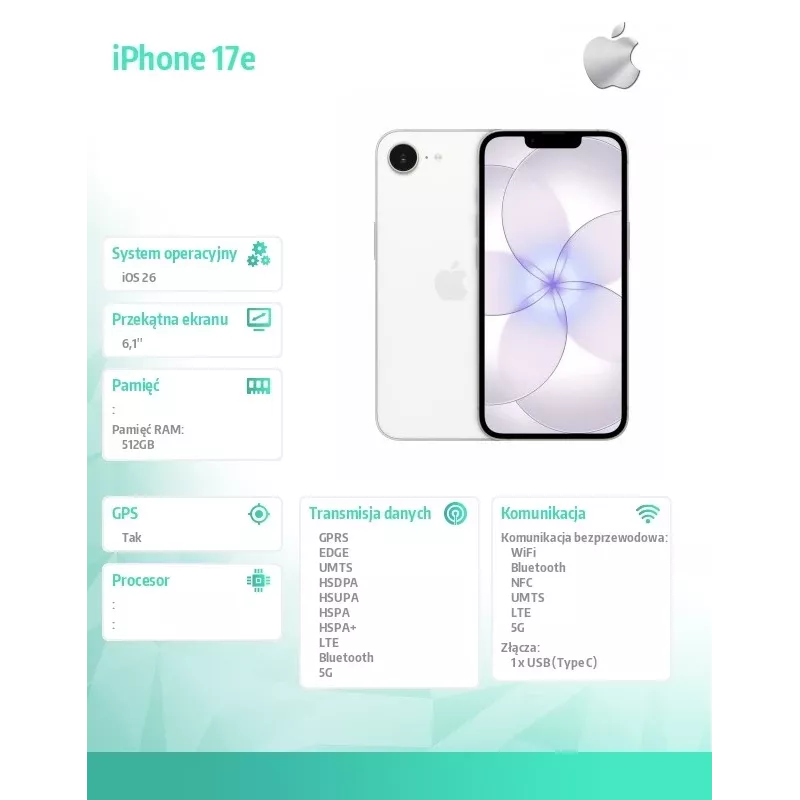 Apple iPhone 17e 512GB Baltas