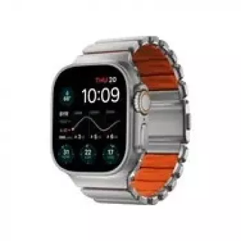 NOMAD Stratos Band – titano apyrankė Apple Watch 49mm su FKM (natūralus titanas, ultra oranžinis FKM)