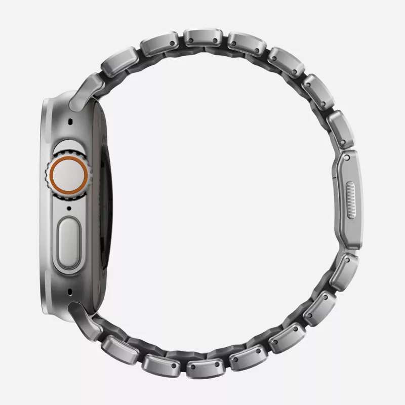 NOMAD Stratos Band – titano apyrankė, skirta Apple Watch 49 mm, su FKM įdėklu (natūralus titanas, juodas FKM)