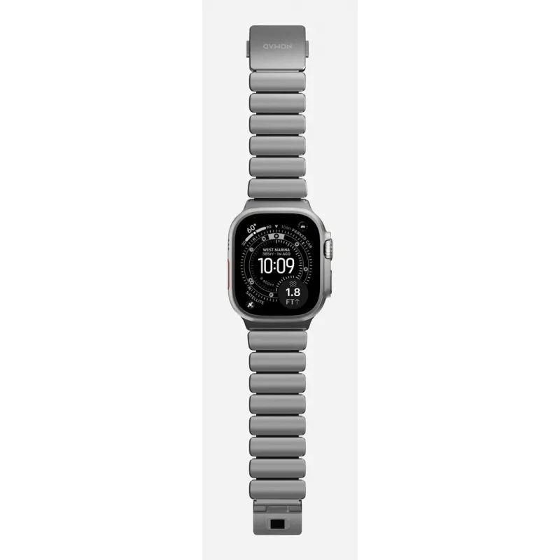 NOMAD Stratos Band – titano apyrankė, skirta Apple Watch 49 mm, su FKM įdėklu (natūralus titanas, juodas FKM)