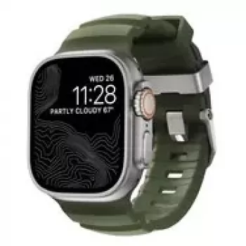 NOMAD Rocky Point Band – dirželis, skirtas Apple Watch 46mm/49mm, FKM ir titanas (miško spalva, natūrali aparatūra)