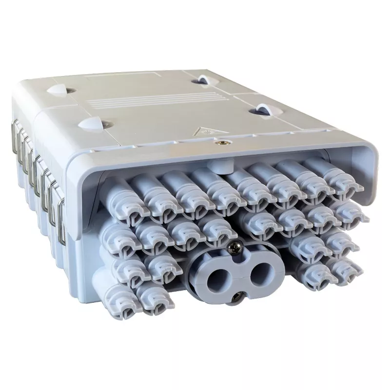 Išorinė FTTH skirstomoji dėžė IP65, 48 skaiduloms, 24 adapteriams, su suvirinimo kasečių laikikliais FTTH-BOX-OUT-5