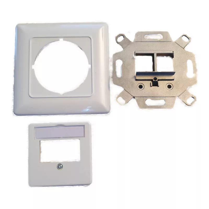EFB Elektronik ET-25091 2 prievadų Keystone rėmo rinkinys – tiesus DIN49075 lizdas, RAL9003 balta, 80×80 mm rėmas su 50×50 mm centrine plokšte