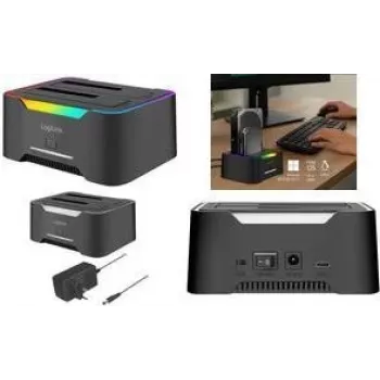 Docking stotelė LOGILINK Quickport QP0036, USB 3.2, 2 prievadai 2.5/3.5 colio SATA HDD/SSD
