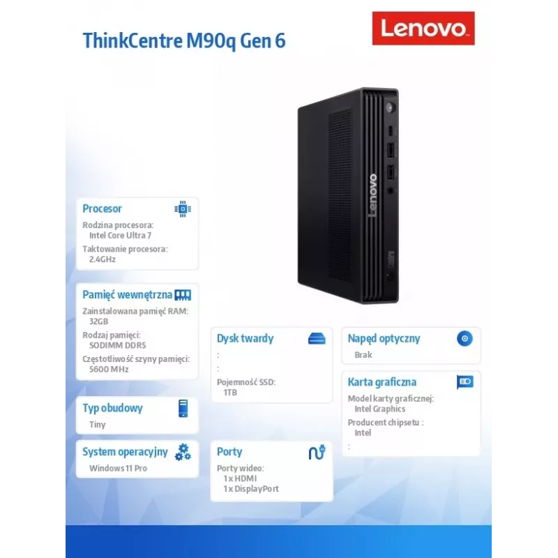 Kompiuteris ThinkCentre M90q Tiny G6 13AC000EPB W11Pro Ultra 7 265/2x16GB/1TB/INT/vPro/Juodas/3 METŲ OS + 1 METŲ Premier