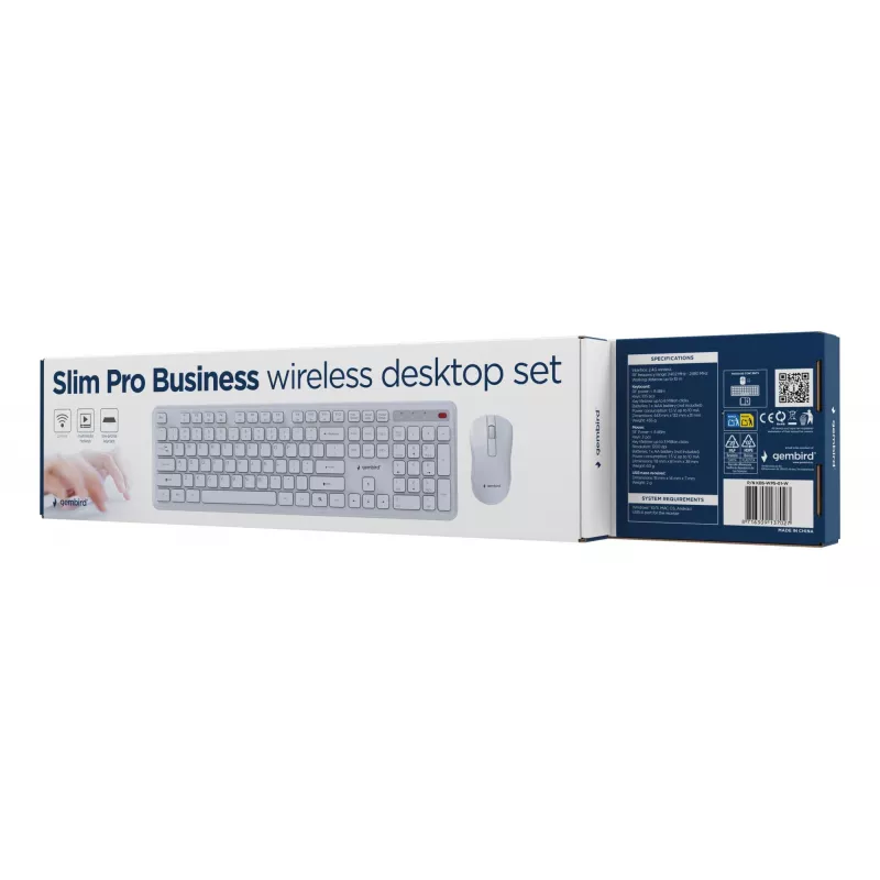 Belaidis klaviatūros ir pelės rinkinys Gembird KBS-WPS-01-W ENG/WH