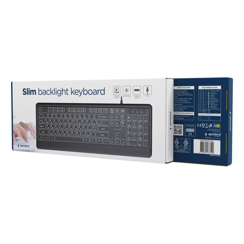 Gembird KB-UML-04-CYRL klaviatūra multimedijos USB, juoda, kirilicos išdėstymu