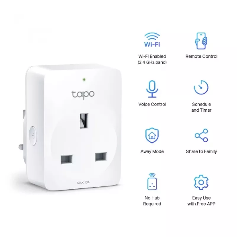 TP-Link Tapo P100 Mini išmanusis Wi-Fi kištukinis lizdas, baltas, vidaus, polikarbonatas (PC)