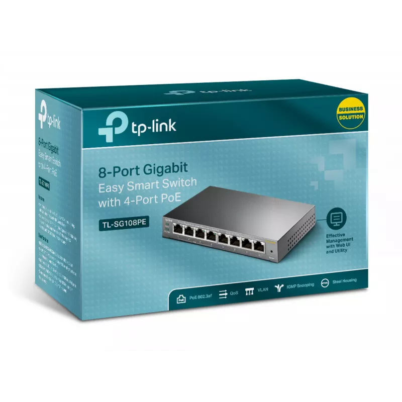 TP-Link TL-SG108PE 8 prievadų Gigabit Easy Smart valdomas komutatorius su 4 PoE prievadais