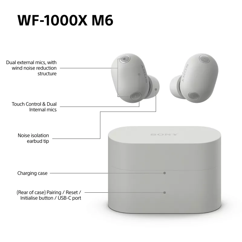 Sony WF-1000XM6 belaidės ausinės į ausis, sidabrinės