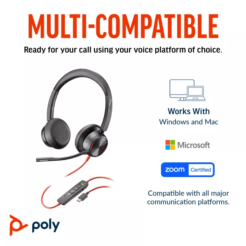HP Poly Blackwire 8225 Stereo ausinės su USB-C ir USB-C/A adapteriu