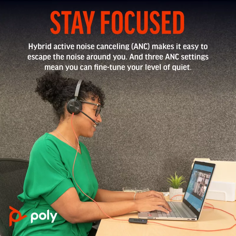 HP Poly Blackwire 8225 Stereo ausinės su USB-C ir USB-C/A adapteriu