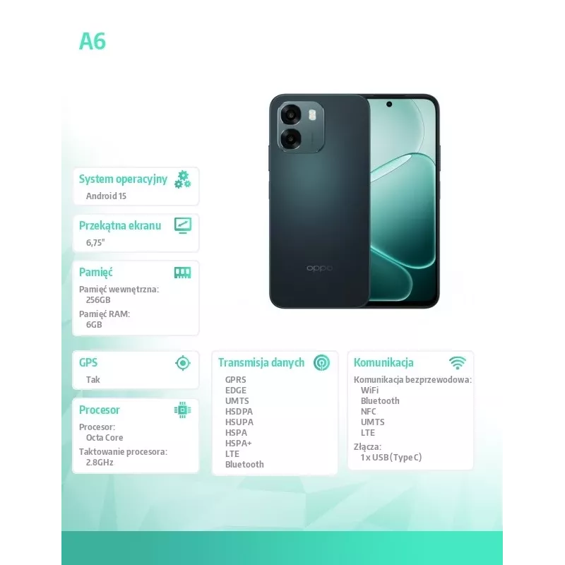 Oppo A6 6.75 išmanusis telefonas 256 GB