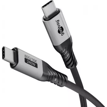 Goobay USB-C laidas, USB4 versija 2.0, 1 m, juodas, sidabrinis (74775)