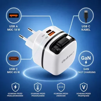 Qoltec 65W GaN USB-C PPS 5V 20V 3A 3.25A įkroviklis