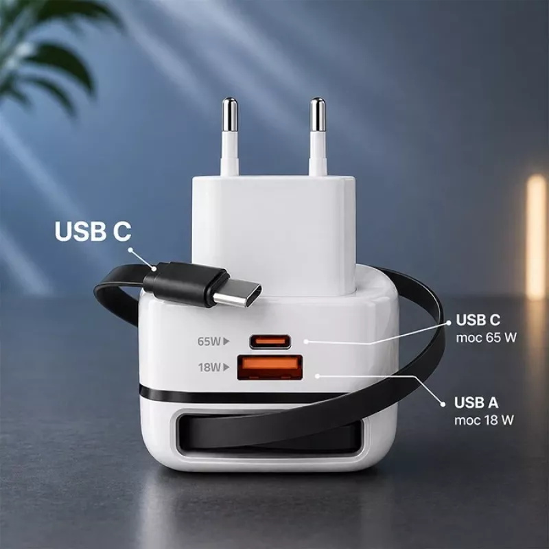 Qoltec 65W GaN USB-C PPS 5V 20V 3A 3.25A įkroviklis