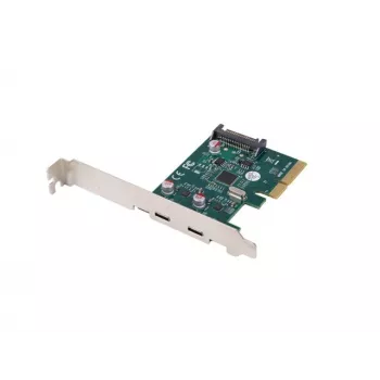 Tinklo plokštė PCI Express x1 → 2x USB-C 3.2 Gen 2x1 su LED ir low profile laikikliu