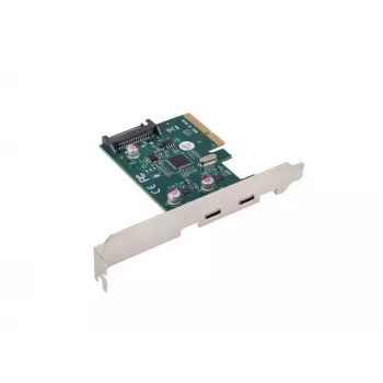 Tinklo plokštė PCI Express x1 → 2x USB-C 3.2 Gen 2x1 su LED ir low profile laikikliu