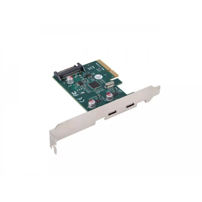 Tinklo plokštė PCI Express x1 → 2x USB-C 3.2 Gen 2x1 su LED ir low profile laikikliu