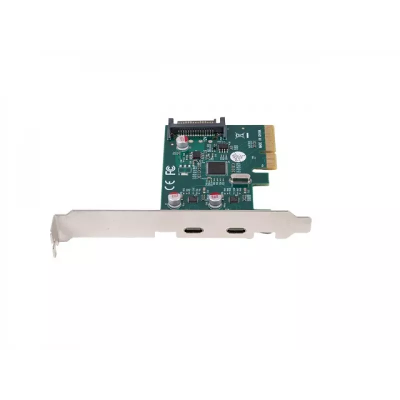 Tinklo plokštė PCI Express x1 → 2x USB-C 3.2 Gen 2x1 su LED ir low profile laikikliu
