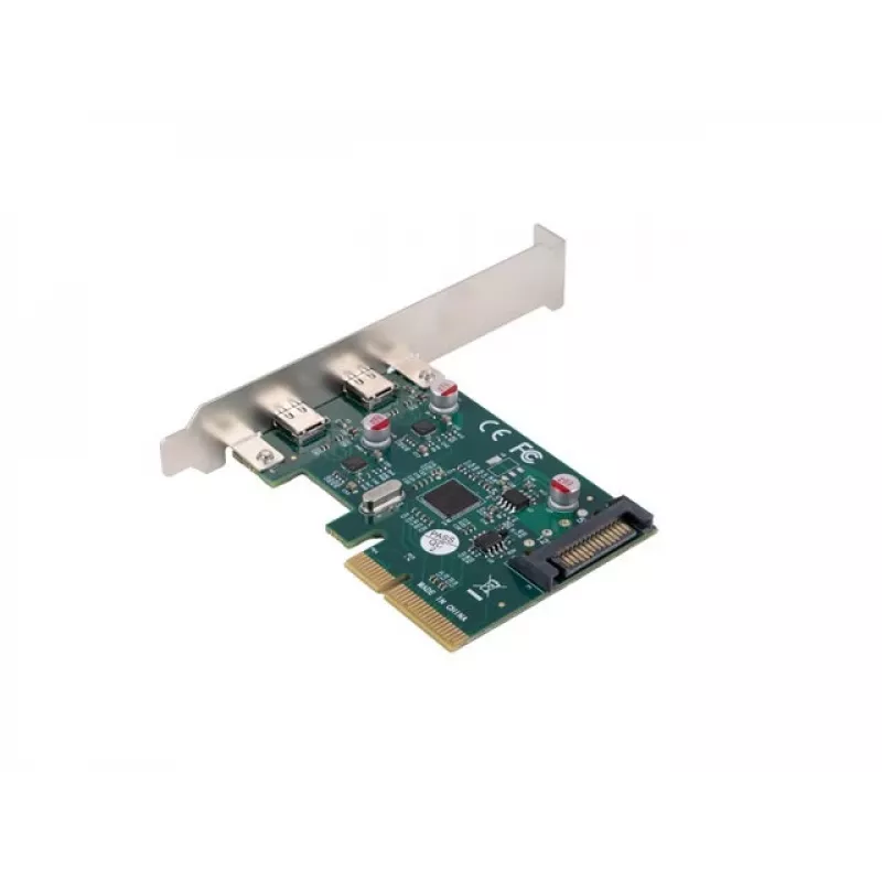 Tinklo plokštė PCI Express x1 → 2x USB-C 3.2 Gen 2x1 su LED ir low profile laikikliu