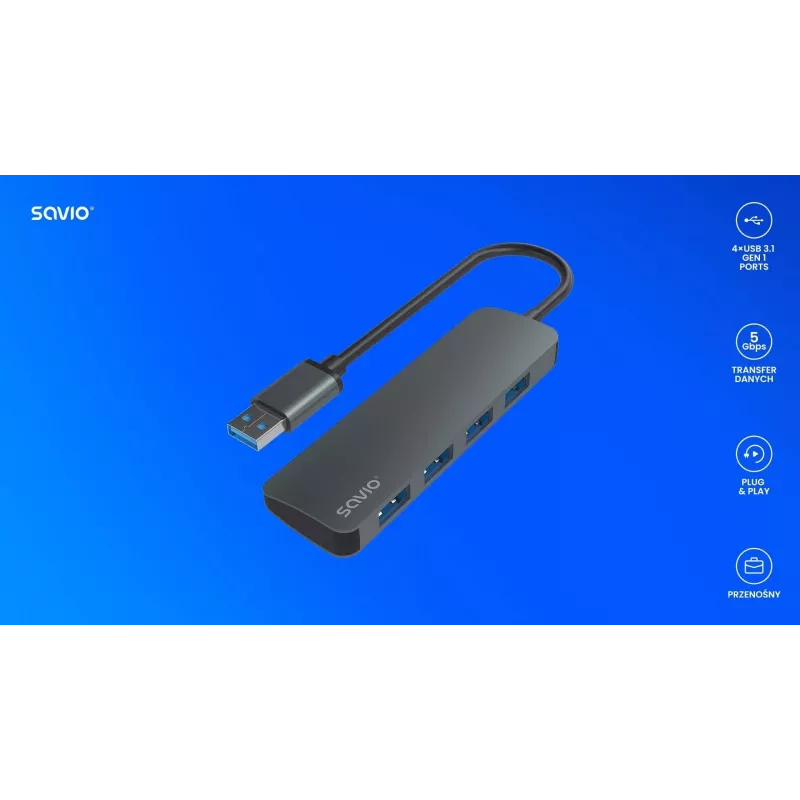 SAVIO AK-053 USB 3.1 Gen.1 4 prievadų USB šakotuvas