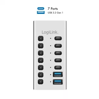 USB 3.2 Gen1 7 portų USB-A/C centras su atskirais jungikliais