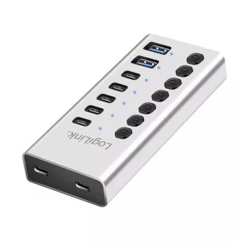 USB 3.2 Gen1 7 portų USB-A/C centras su atskirais jungikliais