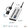 USB 3.2 Gen1 7 portų USB-A/C centras su atskirais jungikliais