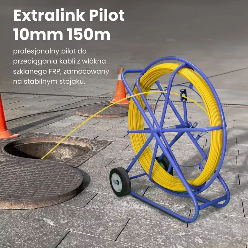 Extralink kabelių traukimo strypas Pilot 10mm 150m stiklo pluošto FRP, d. 10mm, l. 150m, geltonas