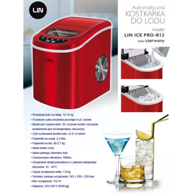 Nešiojamas ledo kubelių gaminimo aparatas LIN ICE PRO-R12 raudonas