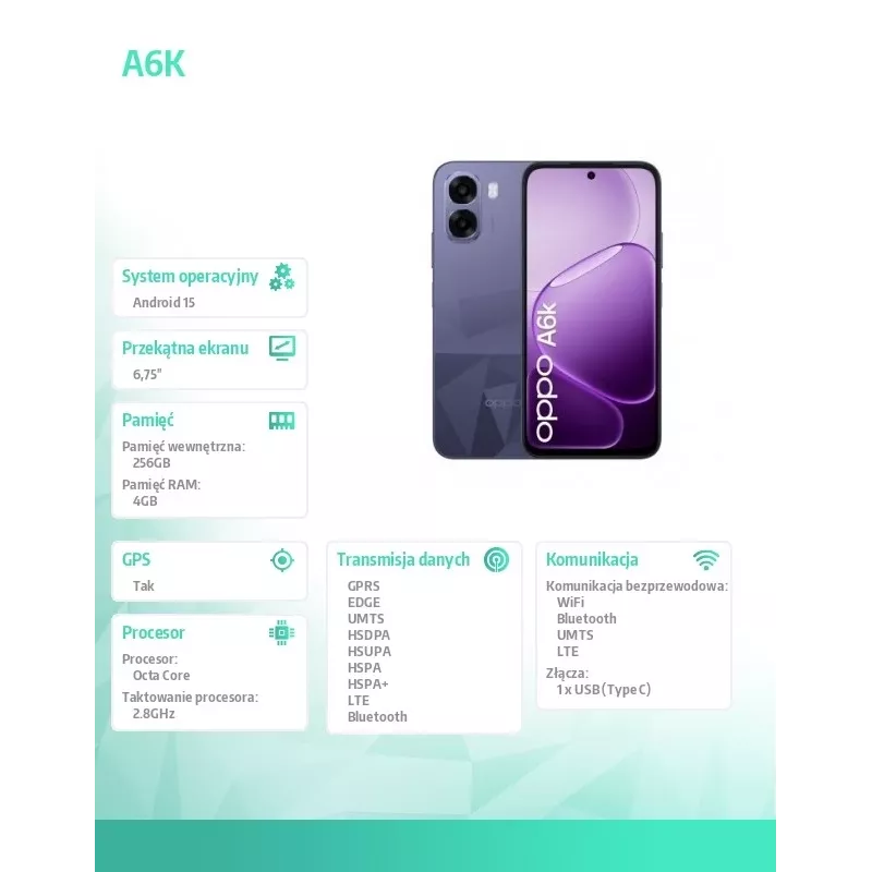 Išmanusis telefonas OPPO A6k 4G 4/256GB CPH2891 tamsiai violetinis