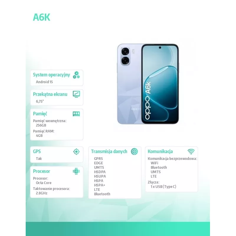 Išmanusis telefonas OPPO A6k 4G 4/256GB CPH2891 šviesiai violetinis