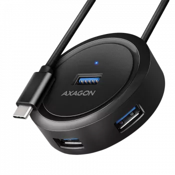 AXAGON HUE-P1C 4x USB 3.2 Gen 1 apvalus USB centrinis įrenginys su 30 cm USB-A kabeliu