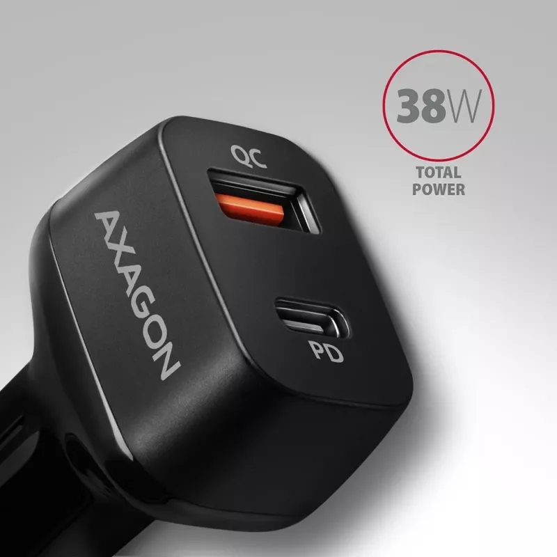 Automobilinis įkroviklis AXAGON PWC-PQ38 38W 2x USB-A+C