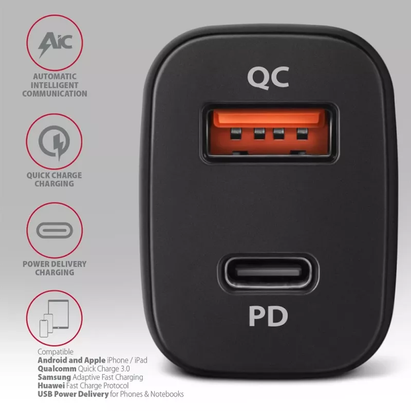 Automobilinis įkroviklis AXAGON PWC-PQ38 38W 2x USB-A+C