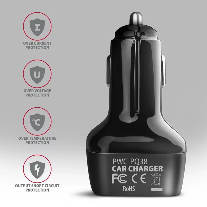 Automobilinis įkroviklis AXAGON PWC-PQ38 38W 2x USB-A+C