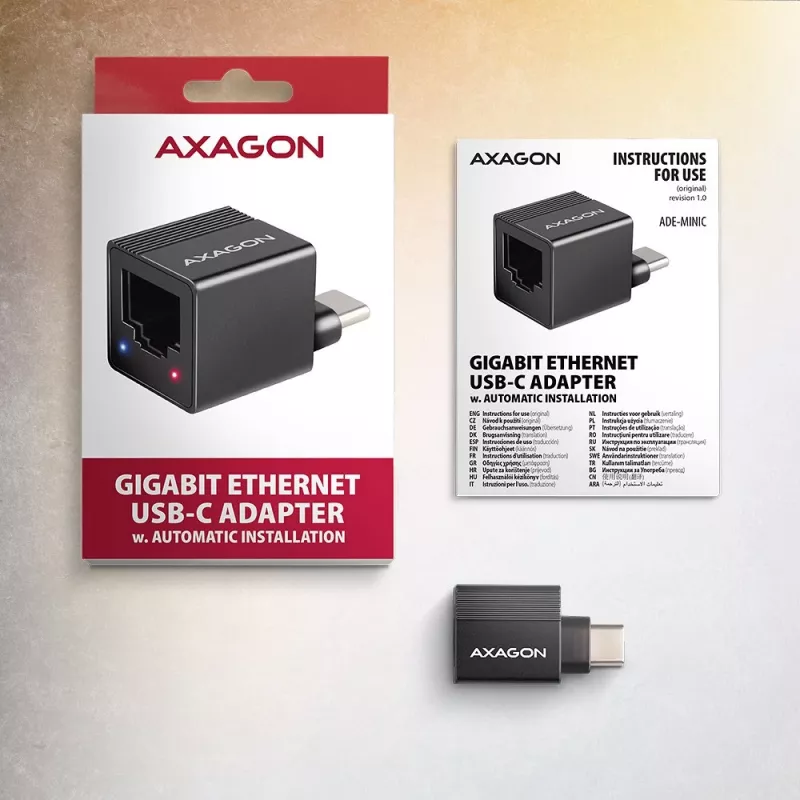 AXAGON ADE-MINIC USB-C 3.2 Gen 1 Gigabit Ethernet mini adapteris, juodas