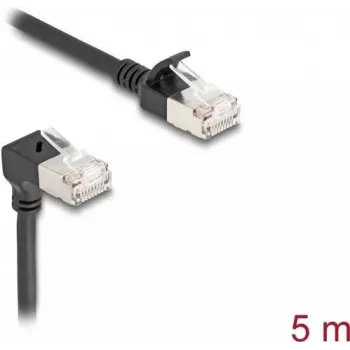 Delock RJ45 tinklo kabelis Cat.6A S/FTP Slim 90° viršuje kampuotas / tiesus 5 m juodas (80290)